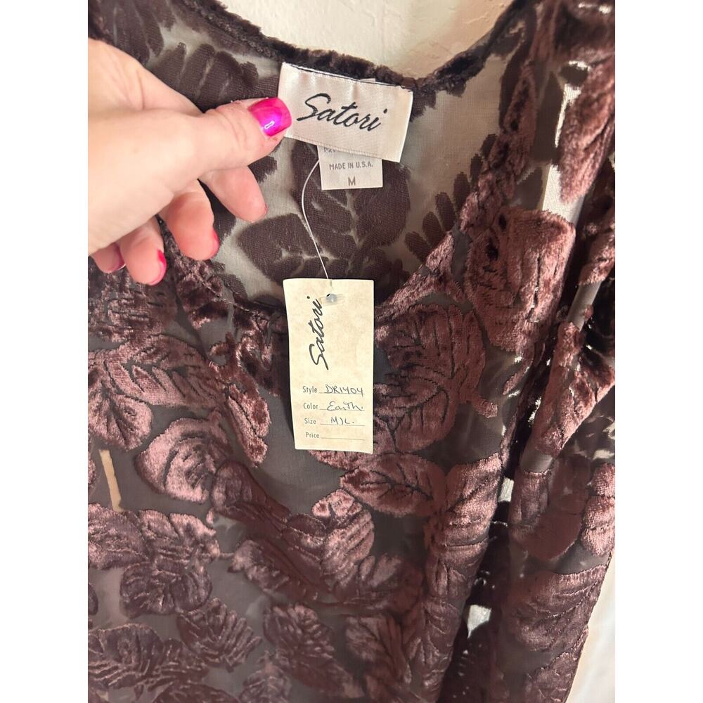 Brown Leaf-Pattern Sheer Swim Coverup Dress - Picture 7 of 9